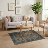 Persian Medallion Area Rug with Navy Blue Border