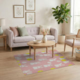 Cute Pink Bunny Easter Egg Cartoon Area Rug