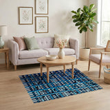 Blue Interwoven Grid Area Rug