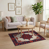 Navy Crimson Mandala Traditional Persian Rug