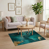 Teal Gold Marble Swirl Abstract Area Rug