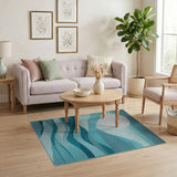 Teal Moon Over Waves Abstract Area Rug