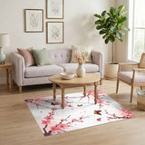 Floral Vintage Pink Cherry Blossom Butterfly Area Rug