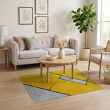 Vibrant Yellow Geometric Block Area Rug