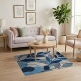 Blue Teal Abstract Leaf Area Rug
