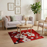 Red Plum Blossom Area Rug with Geometric Lattice