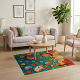 Frolicking Cartoon Kittens in Autumn Meadow Rug