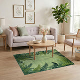Lush Green Fern Distressed Area Rug