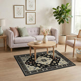 Luxe Black Persian Area Rug with Gold Accents