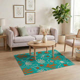Vibrant Teal Coral Reef Area Rug