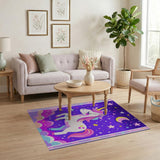 Purple Unicorn Starry Night Kids Area Rug