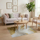 ODIKA Modern Abstract Gold Wavy Washable Area Rug - Low Pile, Non-Slip & Pet Friendly