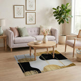 ODIKA Modern Abstract Washable Area Rug - Gold, Black & White Low Pile Non-Slip Rug
