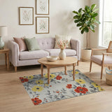 Yellow Red Floral Branch Vintage Area Rug