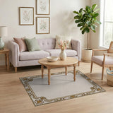 Ornate Gold Floral Border Beige Area Rug