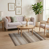 Textured Beige Brown Striped Area Rug