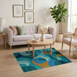 Geometric Modern Blue and Teal Teal Blue Abstract Geometric Area Rug