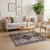 Ivory Blue Teal Red Heritage Tribal Area Rug