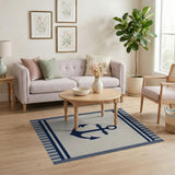 Beige and Neutral Navy Anchor Coastal Beach Area Rug