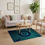 Navy Teal Mandala Radial Geometric Rug
