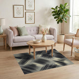 Bold Black White Diagonal Stripe Rug
