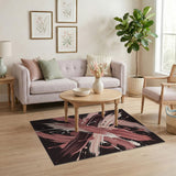 ODIKA Abstract Brushstroke Pink Washable Area Rug - Low Pile Non-Slip Modern Carpet
