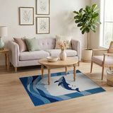 Leaping Blue Whale Ocean Waves Area Rug