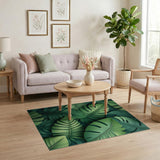 Layered Monstera Leaves Green Area Rug