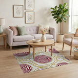Red Spiral Floral Area Rug with Gold Accents