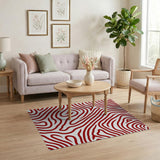 Abstract Area Red Red Wavy Abstract Area Rug