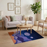 Cosmic Night Sky Area Rug with Purple Planets