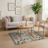 Southwestern Teal Navy Orange Geometric Rug