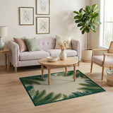 Coastal Beach Green Palm Frond Coastal Area Rug