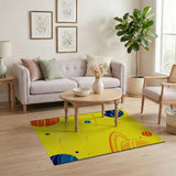 Yellow Space Planets Kids Cartoon Rug