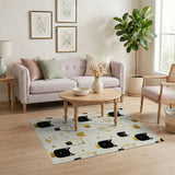 Playful Black Cat Gold Foil Pattern Area Rug