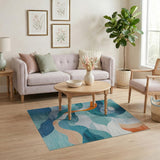 Abstract Teal Wave Abstract Area Area Rug