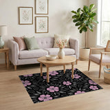 Pink Hibiscus Floral Area Rug on Black