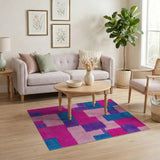 Vibrant Pink Purple Blue Geometric Patchwork Shag Rug