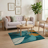 Teal and Orange Abstract Leaf Area Rug