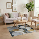 Abstract Wave Area Rug in Grey and Gold