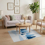 Blue Snowy Pine Forest Silhouette Rug