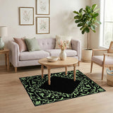 Ornate Green Foliage Border Area Rug