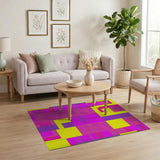 Vibrant Pink Purple Yellow Geometric Patchwork Rug