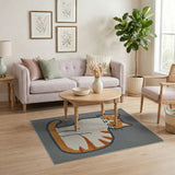 Smiling Orange Tabby Cat Grey Area Rug