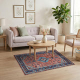 Vibrant Red Persian Area Rug with Blue Border
