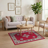 Ornate Red Persian Floral Area Rug with Cream Border