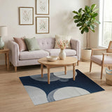 Navy Blue Overlapping Circle Abstract Area Rug