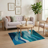 Blue and Teal Ocean Wave Blue Teal Area Rug