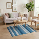 Coastal Beach Blue Teal Striped Coastal Area Rug