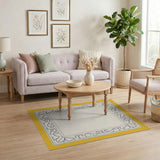 Yellow Ornate Floral Scroll Border Area Rug